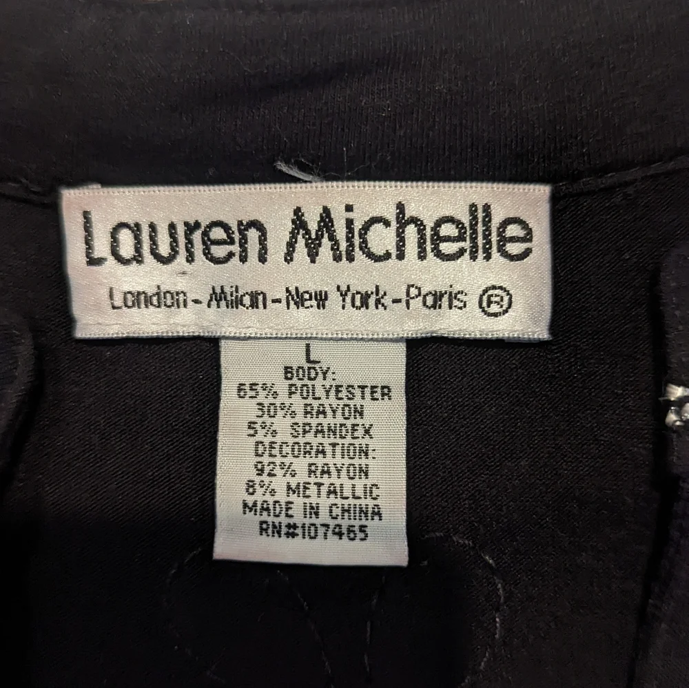 Lauren Michelle Embellished Blk Tunic Sz L - Picture 6 of 7